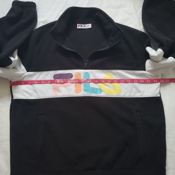 FILA Women's Black Color Block Quarter Zip Fleece Pullover Sweatshirt Sz Medium - Picture 9 of 15